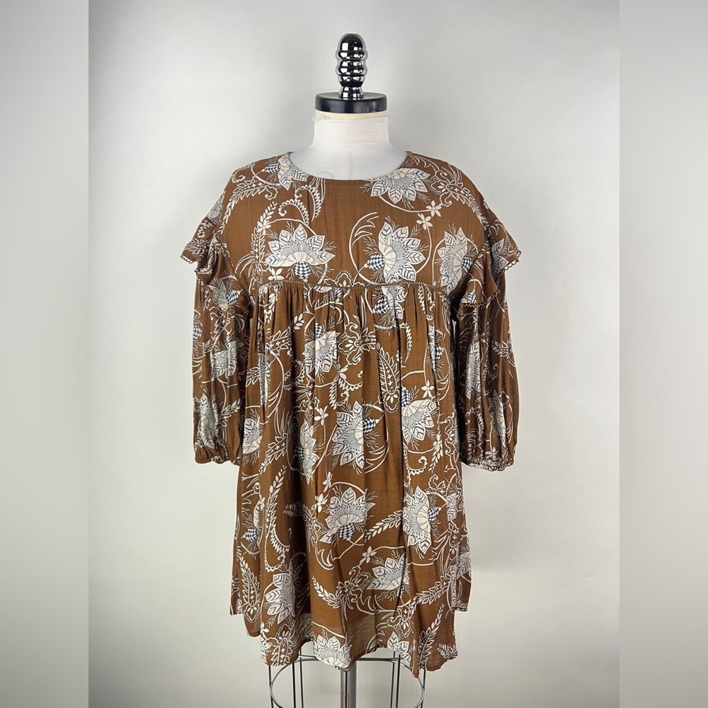 💚 3152. Lotus Boho Print Flowy Mini Dress